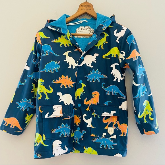 Hatley Other - Hatley Dinosaur Raincoat Jacket Boys Size 8 Color Changing Fleece Lined GUC Dino